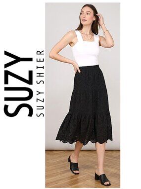 NWT!! SUZY SHIER - 100% cotton black eyelet midi dress